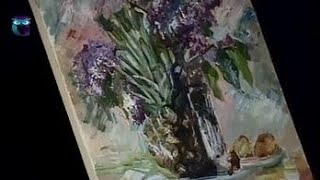 Урок рисования (№ 96) масляными красками. Рисуем натюрморт с ананасом, веткой сирени и хлебцем