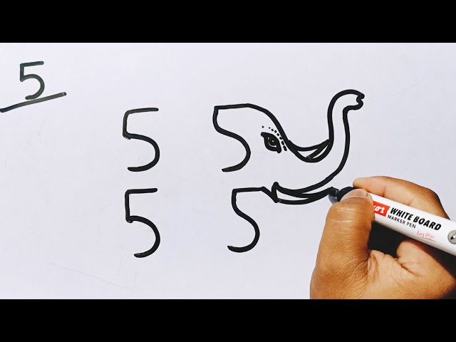 How To Draw Elephant From Number 5  Elephant Drawing Easy Step By Step  Drawing Tutorial