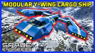 Building A Modular Y-Wing Cargo Ship - Space Engineers Survival - Ep 43