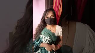 Tamil Nila Aunty New Live In Green Colour Transparent Saree