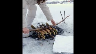 Outdoor Bbq On A Handmade Grill 🎣❄️ #Camping #Winter