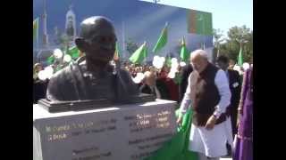 Pm Modi Unveils The Bust Of The Mahatma Gandhi In Ashgabat, Turkmenistan