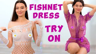 🔥Fishnet Dresses See-Through Try-On Haul | Transparent Clothes & LookBook