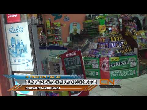 Delincuentes rompieron un blindex de un drugstore y robaron