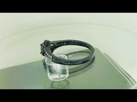 Red Ruby And Diamonds Engagement Ring Vintage Style 14K Black Gold 1.00 Carat Pave Set HandMade Certified Halo Red Ruby And Diamonds Engagement Ring Vintage Style 14K Black Gold 1.00 Carat Pave Set HandMade Certified Halo