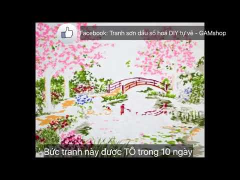 Tranh sơn dầu tự tô màu số hoá Gam phong cảnh Châu Âu Xe đạp hoa bên dòng sông PC0909