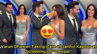 Wow Reel Couple Varun Dhawan Taking Care Of Hot Janhvi Kapoor At Screening Of Bawaal