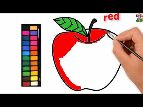 Vẽ và tô màu quả táo | Bé học tiếng anh màu sắc |Draw and color the apple
