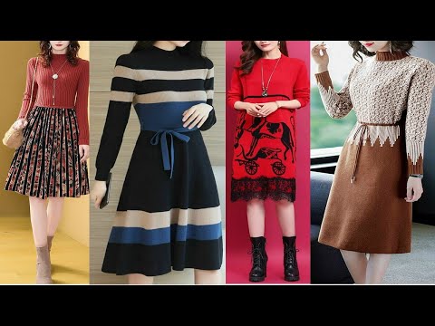 11 Kiểu Đầm len thu đông cao cấp, thời trang thu đông mới sang trọng hiện nay