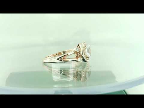 White Sapphire Engagement Ring 14K Rose Gold 1.08 Carat With Side Diamonds Unique Halo Pave Handmade Certified White Sapphire Engagement Ring 14K Rose Gold 1.08 Carat With Side Diamonds Unique Halo Pave Handmade Certified