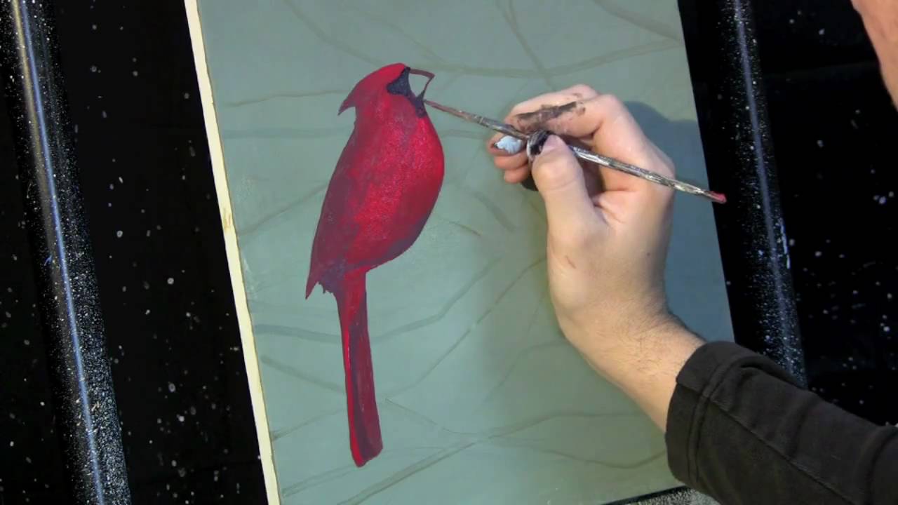 Time Lapse Acrylic Painting Cardinal on the Branch by Tim Gagnon http