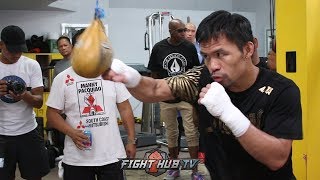 MANNY PACQUIAO TRAINING HEAD MOVEMENT FOR KEITH THURMAN IN FINAL WORKOUT BEFORE FIGHT