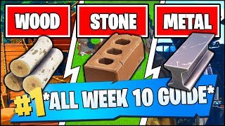 COLLECT WOOD FROM A PIRATE SHIP, STONE FROM FORK KNIFE, METAL FROM ROBOT LOCATIONS(Fortnite Week 10)