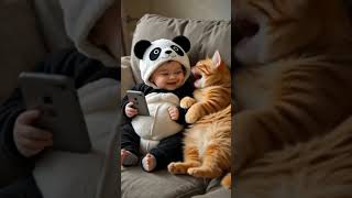 Chubby Baby & Fat Cat Laugh Together So Adorable