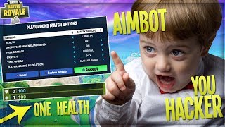 "1 HEALTH" Playground Setting Trolling Cocky Noob w/ AIMBOT & HACKS on FORTNITE (Fortnite Trolling)