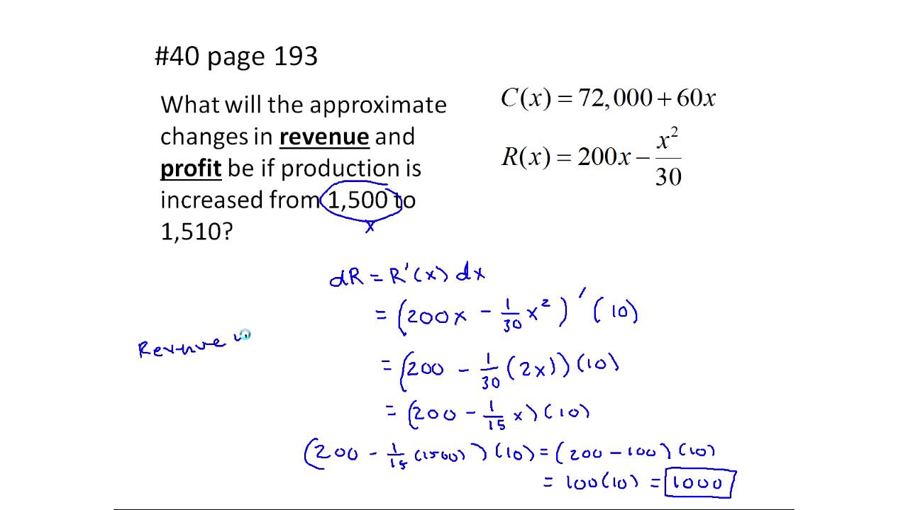 Using Differentials to Solve Problems in Business Calculus (MTH 145 Section 3-6 ) - YouTube