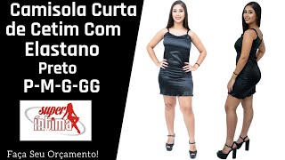 Camisola Feminina Curta De Cetim Com Elastano Lingerie Pijama Atacado Cor Preta