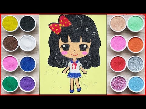 TÔ MÀU TRANH CÁT BÚP BÊ CHIBI CÔNG CHÚA - Colored sand painting princess toys (Chim Xinh)
