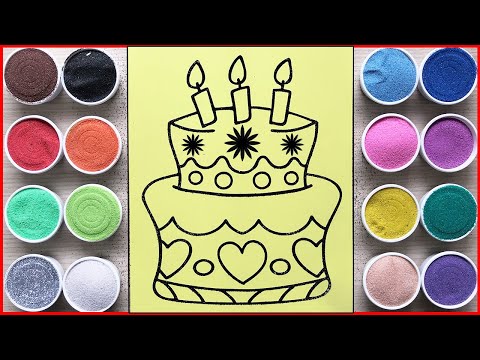 TÔ MÀU TRANH CÁT BÁNH SINH NHẬT TRÁI TIM 2 TẦNG - Sand painting 2 tier birthday cake (Chim Xinh)