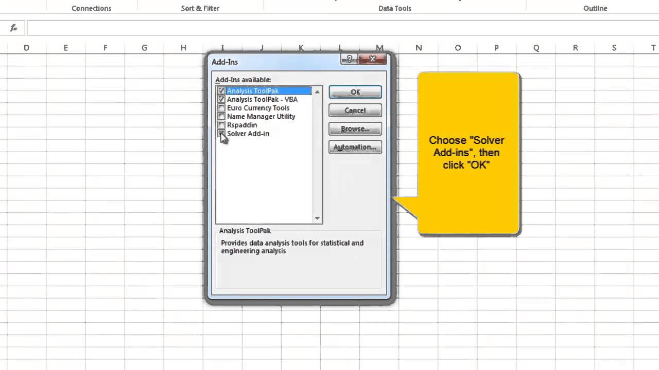 How To Locate Excel Solver Under Excel 2013