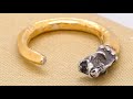 Wrap-Lion Face Carved Ring in 24K Yellow Gold & Sterling Silver, with Diamond on the End, Size 6 1/2