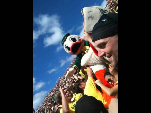 Puddles (The Duck) Goes Crowd Surfing at Autzen Stadium