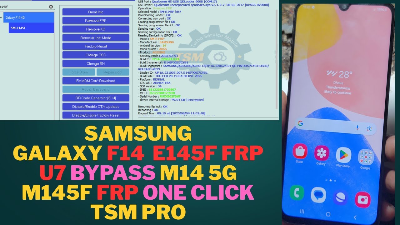 Samsung galaxy F14 E145F U7 frp bypass M14 5g M145F Samsung galaxy F14 E145F U7 frp bypass M14 5g M145F