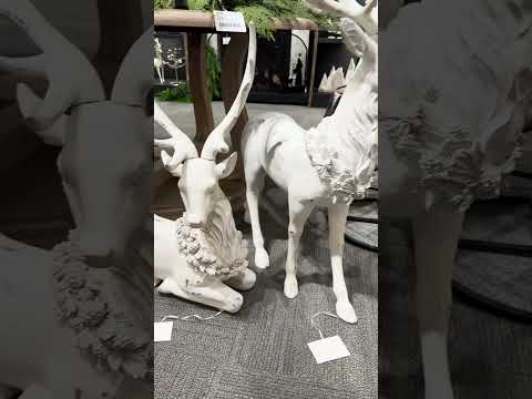 Raz Standing or Laying Large White Deer with Holly Wreath Christmas Decoration Raz Standing or Laying Large White Deer with Holly Wreath Christmas Decoration