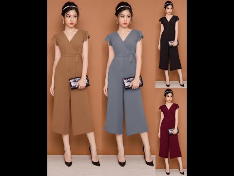 Jumpsuit Đồ Bay Lững Cổ Tim Thắt Nơ Eo Quần Lửng Ống Rộng 907 Thời Trang EKO
