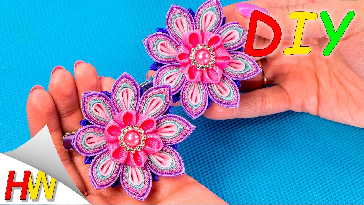 Заколки из лент своими руками мастер класс для начинающих 99