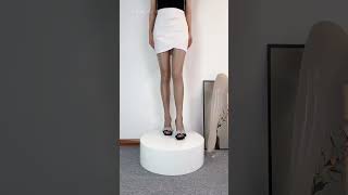 Ultra-Thin Shiny Gray Crotchless Hose Heels