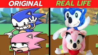 Amy Is Stuck, Sonic Rescues Her - Sonic The Hedgehog 3 Animation Sonic Original Vs Plush Toys