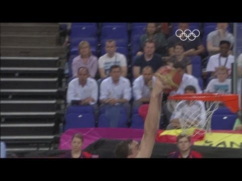 Highlights from the North Greenwich Arena as Spain take on the Russian Federation in the semi-finals of the men's basketball event at the London 2012 Olympic...