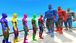 Gta 5 Water Ragdolls Spiderman Vs Blue Hulk Vs Red Hulk Vs Gray Hulk Euphoria Physics And Fails