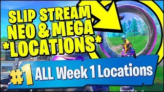 RIDE THE SLIP STREAM AROUND NEO TILTED & MEGA MALL *LOCATIONS* (Fortnite Season 9 Week 1 Challenges)