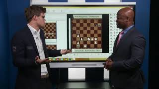Magnus Carlsen attacks Maurice Ashley during 2017 Paris Grand Chess Tour