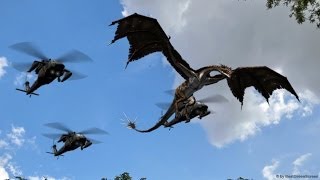 Dragon Hunted By Black Hawk Helicopter - Green Screen Effect - Free Use