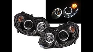 Crazythegod Clk-Cl W209C209A209 03-09 Guide Led Halo Projector Headlight Bk For Mercedes-Benz