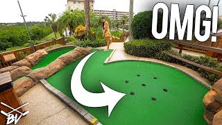 I HAVE NEVER SEEN A MINI GOLF HOLE LIKE THIS! CRAZY HOLE IN ONE RISK!