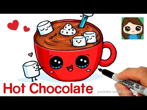 How to Draw Hot Chocolate with Marshmallows - Cartoon Food