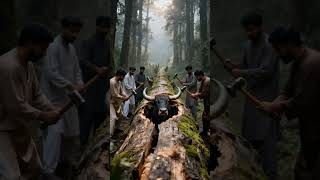 Rescue Yak From Giant Log Of Tree
