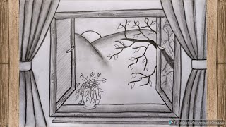 Karakalem pencere manzarası çizimi ✍️ Kolay karakalem çizimleri ❤️
