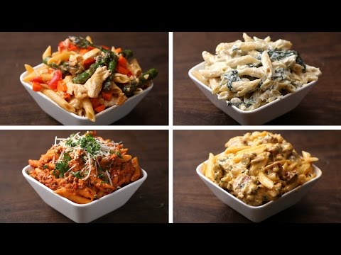 VIDEO : penne 4 ways - servings:servings:3-4 ingredients 2 tablespoons olive oilservings:servings:3-4 ingredients 2 tablespoons olive oil3cloves garlic, chopped 2 chicken breasts, thinly sliced 2 cups asparagus, ...