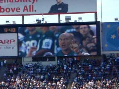 Fireman Ed getting the crowd pumped at the Jets v. Patriots game at Giants Stadium where the Jets kicked the Patriots ASS!