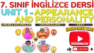 7. Sinif İngi̇li̇zce Dersi̇ 1. Üni̇te Appearance And Personality Önemli̇ Keli̇meler Okunuşlari Test