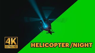 Helicopter Flying Green Screen In Night With Spot Lights | 4K