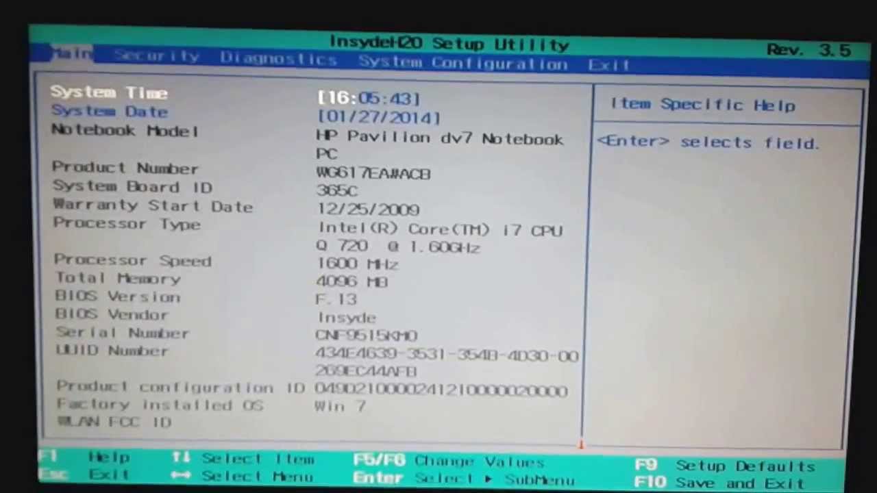 insydeh20 setup utility hp windows 7 boot error