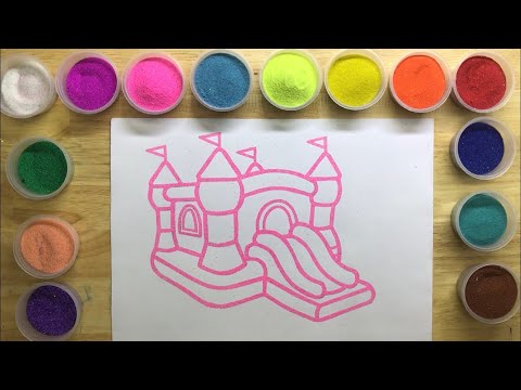 Tô màu tranh cát - lâu đài hơi cho bé - color sand painting.