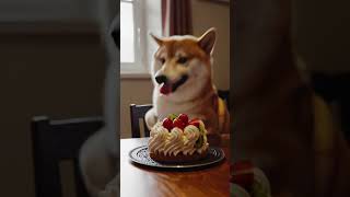 Sneaky Shiba Inu Tries To Steal Cake