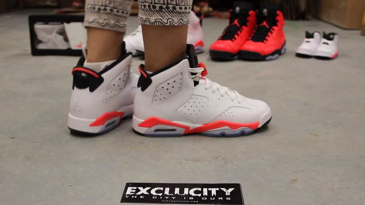 Woman's Air Jordan VI Retro "Infrared White" On-feet Video at Exclucity